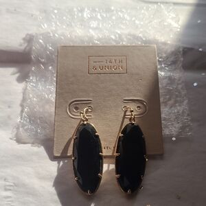 NWT 14th & Union Oval Black and Gold Earrings